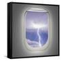 Aircraft Window with View of Lightning Strike-Steve Collender-Framed Stretched Canvas