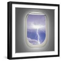 Aircraft Window with View of Lightning Strike-Steve Collender-Framed Art Print