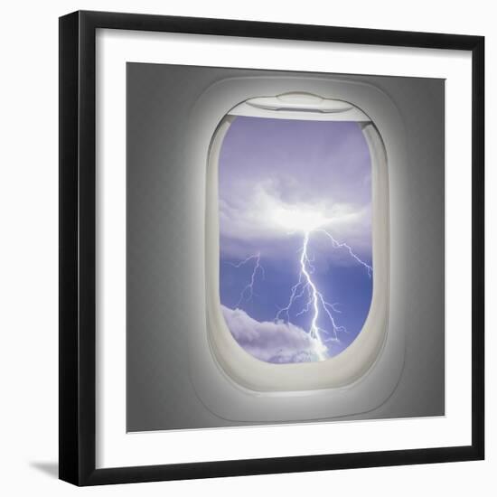 Aircraft Window with View of Lightning Strike-Steve Collender-Framed Art Print