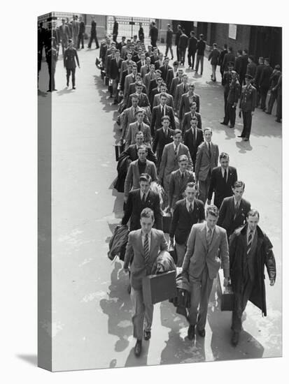 Airforce Cadets Walking in Rows (B&W)-Hulton Archive-Stretched Canvas