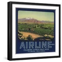 Airline Brand - Fillmore, California - Citrus Crate Label-Lantern Press-Framed Art Print