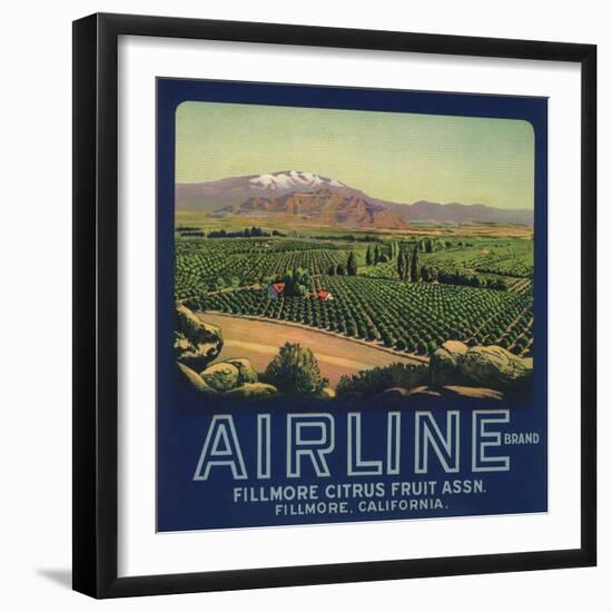 Airline Brand - Fillmore, California - Citrus Crate Label-Lantern Press-Framed Art Print