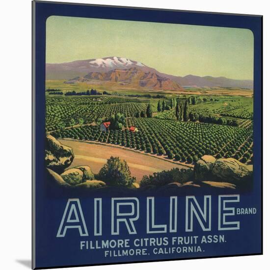 Airline Brand - Fillmore, California - Citrus Crate Label-Lantern Press-Mounted Art Print