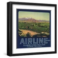 Airline Brand - Fillmore, California - Citrus Crate Label-Lantern Press-Framed Art Print