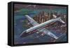 Airliner over Manhattan-null-Framed Stretched Canvas