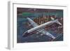 Airliner over Manhattan-null-Framed Art Print