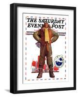 "Airmail Pilot," Saturday Evening Post Cover, December 8, 1934-John E. Sheridan-Framed Giclee Print