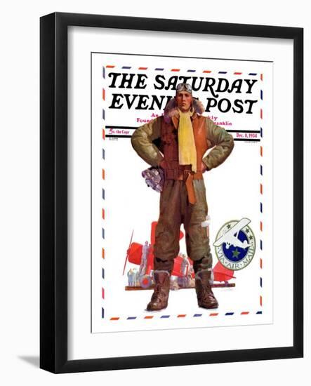 "Airmail Pilot," Saturday Evening Post Cover, December 8, 1934-John E. Sheridan-Framed Giclee Print