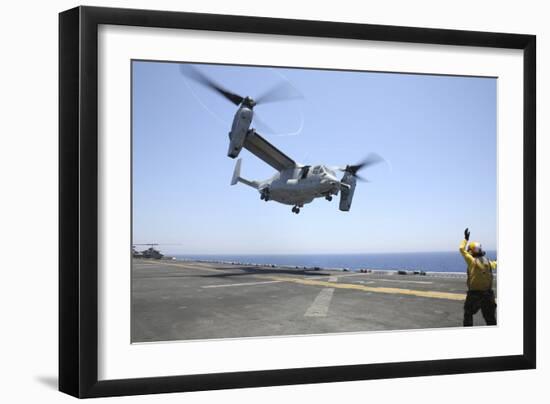 Airman Directs the Take-Off an MV-22 Osprey-null-Framed Photographic Print