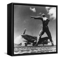 Airman Gives the 'Take Off' Signal to North American P-51 Nicknamed 'My Girl' on Iwo Jima-null-Framed Stretched Canvas