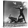 Airman Gives the 'Take Off' Signal to North American P-51 Nicknamed 'My Girl' on Iwo Jima-null-Stretched Canvas