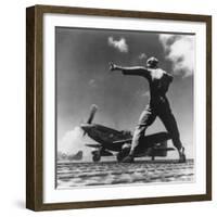 Airman Gives the 'Take Off' Signal to North American P-51 Nicknamed 'My Girl' on Iwo Jima-null-Framed Photo