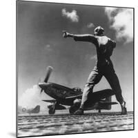 Airman Gives the 'Take Off' Signal to North American P-51 Nicknamed 'My Girl' on Iwo Jima-null-Mounted Photo