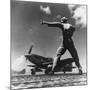 Airman Gives the 'Take Off' Signal to North American P-51 Nicknamed 'My Girl' on Iwo Jima-null-Mounted Photo