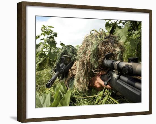 Airmen Hidden in Brush Wearing Their Ghille Suits-Stocktrek Images-Framed Photographic Print