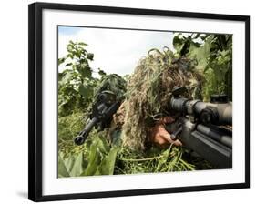 Airmen Hidden in Brush Wearing Their Ghille Suits-Stocktrek Images-Framed Photographic Print