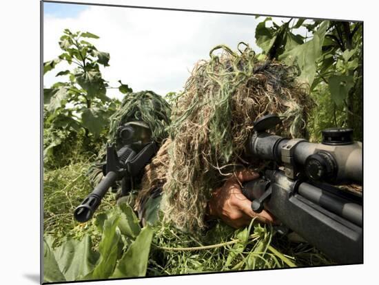 Airmen Hidden in Brush Wearing Their Ghille Suits-Stocktrek Images-Mounted Photographic Print