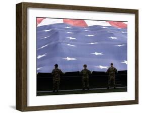 Airmen Present the American Flag During the National Anthem-Stocktrek Images-Framed Premium Photographic Print