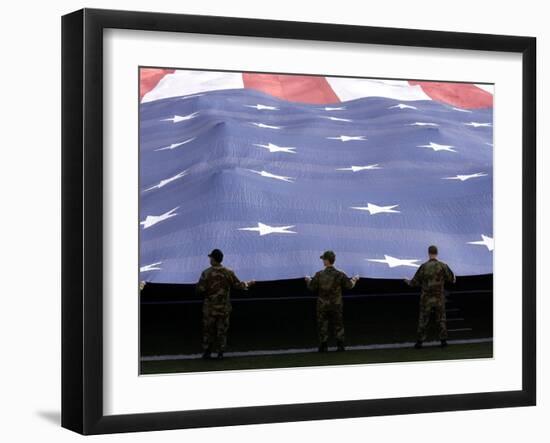 Airmen Present the American Flag During the National Anthem-Stocktrek Images-Framed Premium Photographic Print