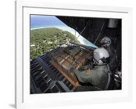 Airmen Push Out a Pallet of Donated Goods over the Island of Yap from C-130 Hercules, Dec 19, 2008-Stocktrek Images-Framed Photographic Print