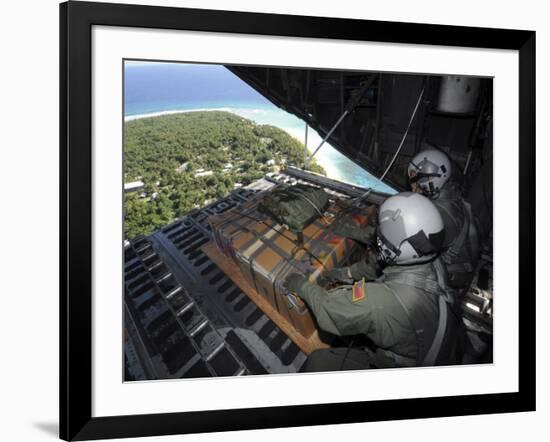 Airmen Push Out a Pallet of Donated Goods over the Island of Yap from C-130 Hercules, Dec 19, 2008-Stocktrek Images-Framed Photographic Print