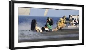 Airmen Signal During a Launch on the Flight Deck of USS Nimitz-null-Framed Photographic Print