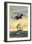 Airplane and Full-Rigged Clipper Ship-null-Framed Art Print