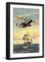 Airplane and Full-Rigged Clipper Ship-null-Framed Art Print