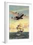 Airplane and Full-Rigged Clipper Ship-null-Framed Art Print