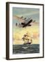 Airplane and Full-Rigged Clipper Ship-null-Framed Art Print