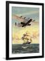 Airplane and Full-Rigged Clipper Ship-null-Framed Art Print