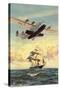 Airplane and Full-Rigged Clipper Ship-null-Stretched Canvas