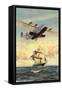Airplane and Full-Rigged Clipper Ship-null-Framed Stretched Canvas