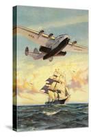 Airplane and Full-Rigged Clipper Ship-null-Stretched Canvas