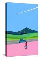 Airplane and pick up truck and dog and meadow-Hiroyuki Izutsu-Stretched Canvas