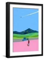 Airplane and pick up truck and dog and meadow-Hiroyuki Izutsu-Framed Giclee Print