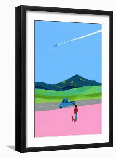 Airplane and pick up truck and dog and meadow-Hiroyuki Izutsu-Framed Giclee Print