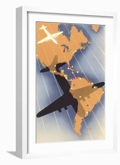 Airplane and Shadow over the Americas-null-Framed Art Print