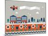 Airplane Banner City Vector/Illustration-lyeyee-Mounted Art Print