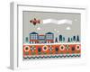 Airplane Banner City Vector/Illustration-lyeyee-Framed Art Print