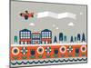 Airplane Banner City Vector/Illustration-lyeyee-Mounted Art Print