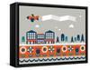 Airplane Banner City Vector/Illustration-lyeyee-Framed Stretched Canvas