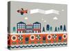 Airplane Banner City Vector/Illustration-lyeyee-Stretched Canvas