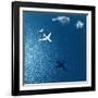 Airplane Flies over a Sea-Photobank gallery-Framed Art Print