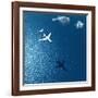 Airplane Flies over a Sea-Photobank gallery-Framed Art Print