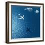 Airplane Flies over a Sea-Photobank gallery-Framed Art Print