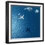 Airplane Flies over a Sea-Photobank gallery-Framed Art Print