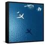 Airplane Flies over a Sea-Photobank gallery-Framed Stretched Canvas