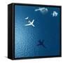 Airplane Flies over a Sea-Photobank gallery-Framed Stretched Canvas