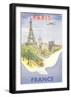 Airplane Flying over Paris, France-null-Framed Art Print